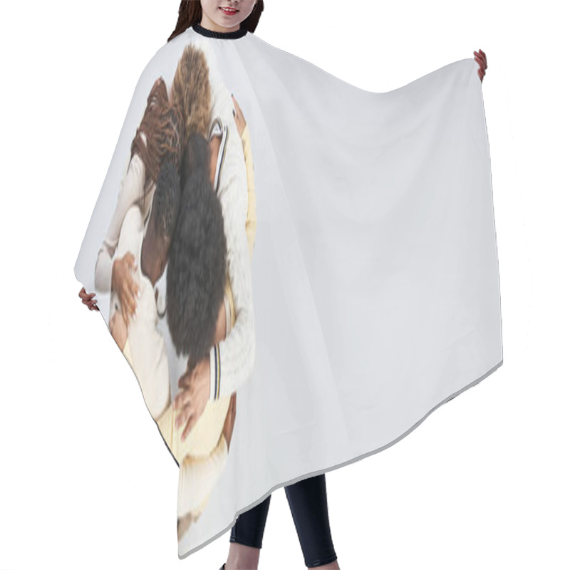 Personality  Top View Of African American People Bonding And Hugging On Grey Background, Juneteenth Banner Hair Cutting Cape