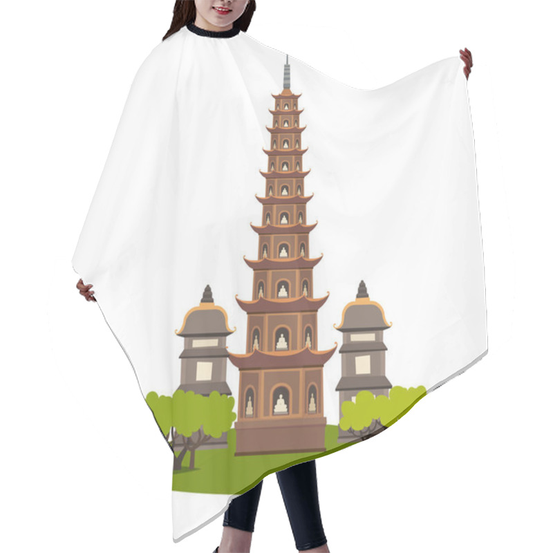 Personality  Thien Mu Pagoda Vector Sign. Pagoda In Vietnam, Historic Sight Attraction. Flat Cartoon Style Vietnamese Traditional Cultural Symbols Isolated On White Background Hair Cutting Cape