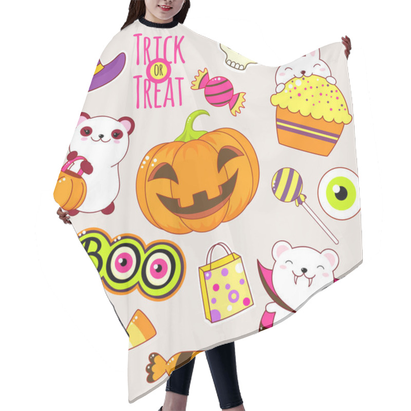 Personality  Set Of Cute Halloween Icons In Kawaii Style Hair Cutting Cape