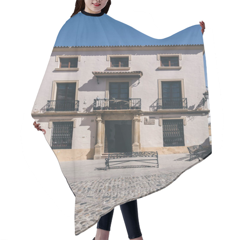 Personality  Facade Of Small Spanish Building Under Blue Sky Hair Cutting Cape