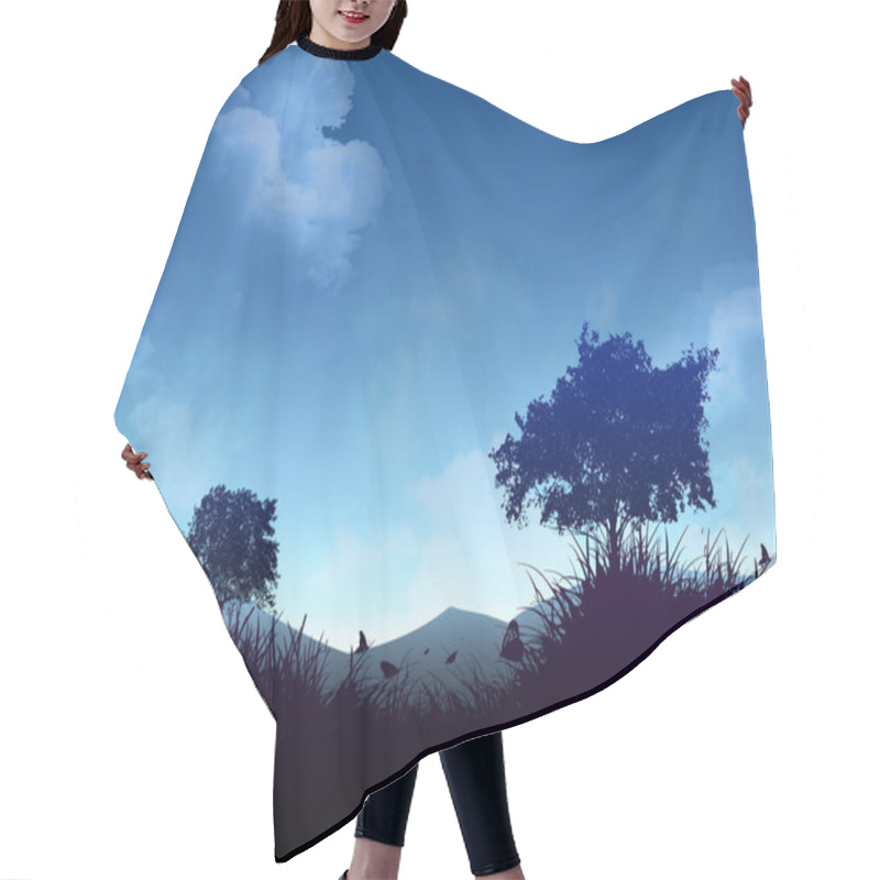 Personality  Morning Landscape With Silhouettes Hair Cutting Cape