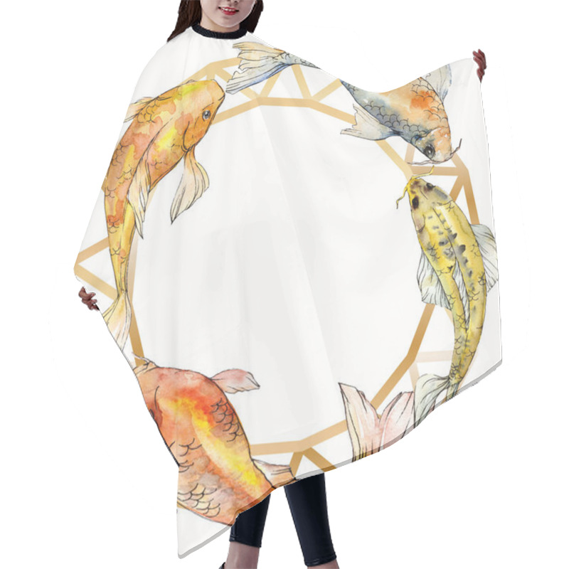 Personality  Watercolor Aquatic Underwater Tropical Fish Set. Red Sea And Exotic Fishes Inside: Goldfish. Frame Border Square. Hair Cutting Cape