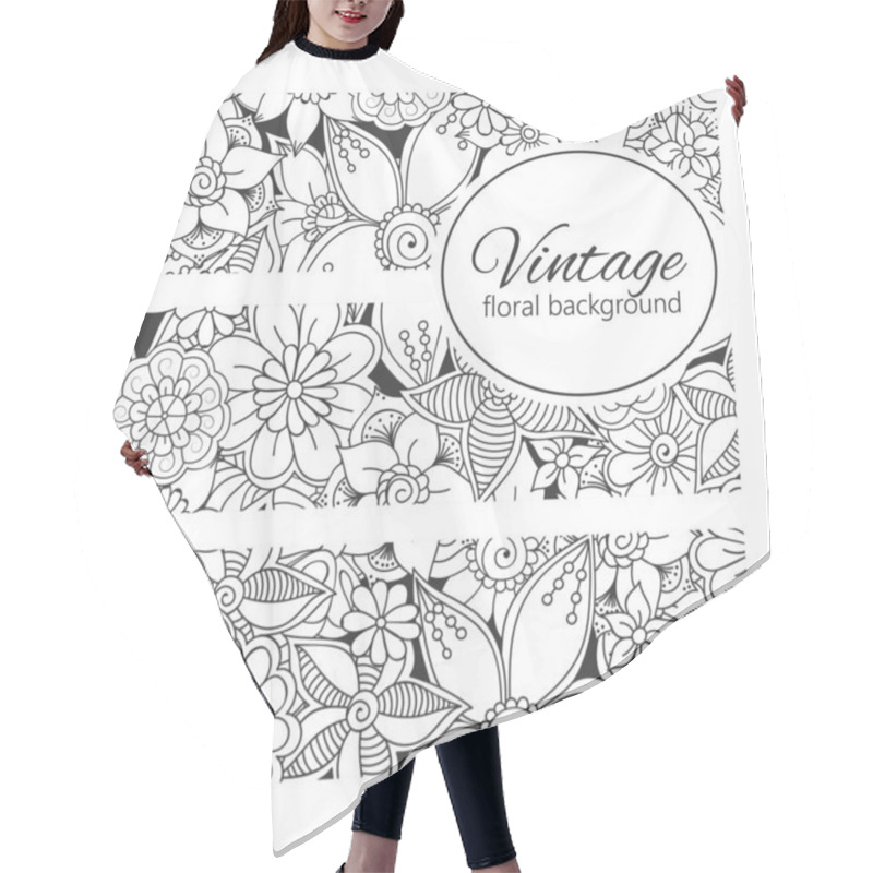 Personality  Floral Border Background - White And Black Flowers Hair Cutting Cape