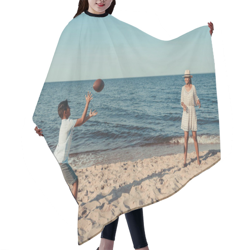 Personality  Mother And Son Playing With Ball On Beach Hair Cutting Cape