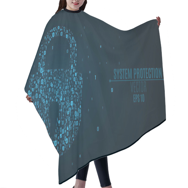 Personality  A Glowing Blue Lock From The Binary Code. High Technology In Design. The System Is Under Reliable Protection. Bright Glow. Vector Illustration Hair Cutting Cape