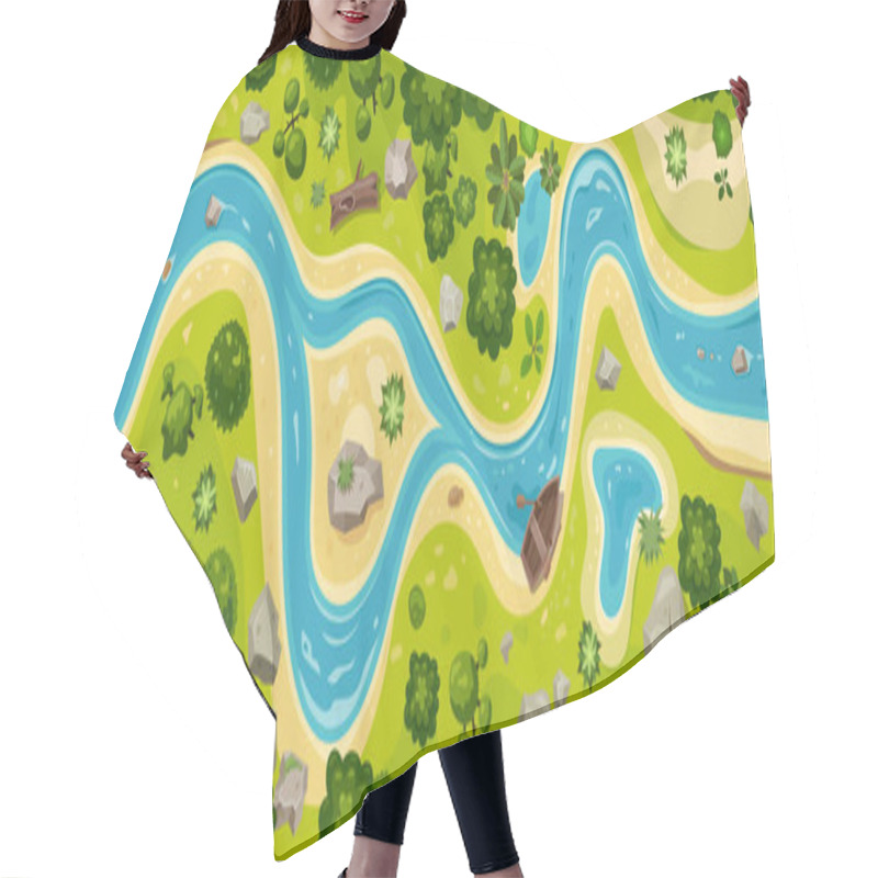 Personality  River Top View Landscape Above Forest, Aerial Map Hair Cutting Cape