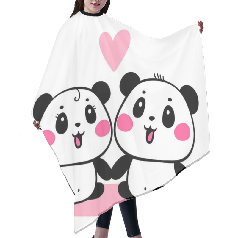 Personality  Vector Illustration Of Lovely Cartoon Panda Sit Together On White Background. Happy Romantic Little Cute Panda. Flat Line Art Style Hand Drawn Design For Poster, Greeting Card, Tshirt, Print, Sticker Hair Cutting Cape