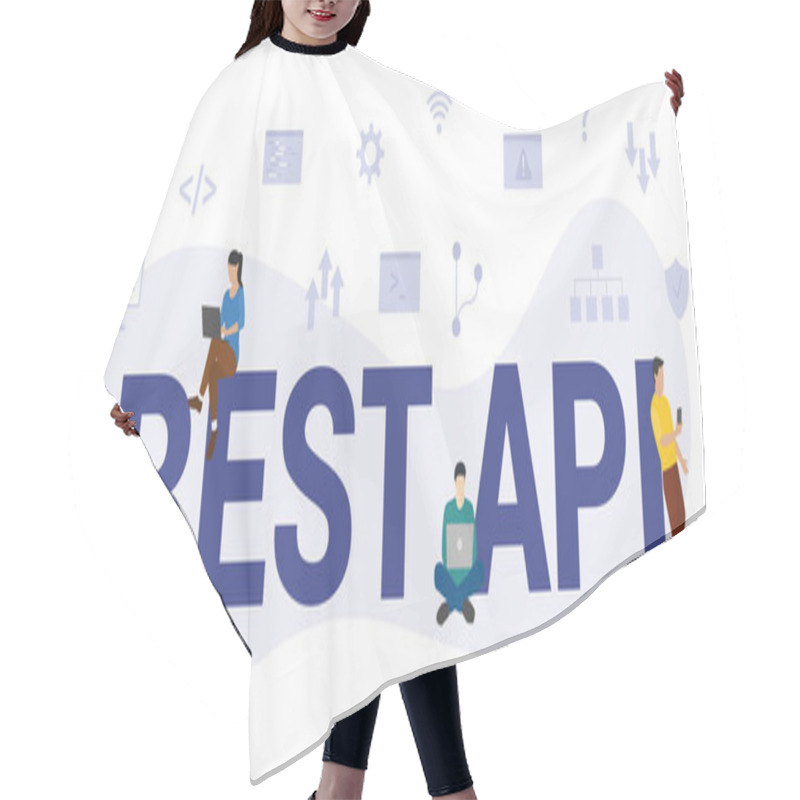 Personality  Rest Api Concept With Modern Big Text Or Word And People With Icon Related Modern Flat Style Hair Cutting Cape