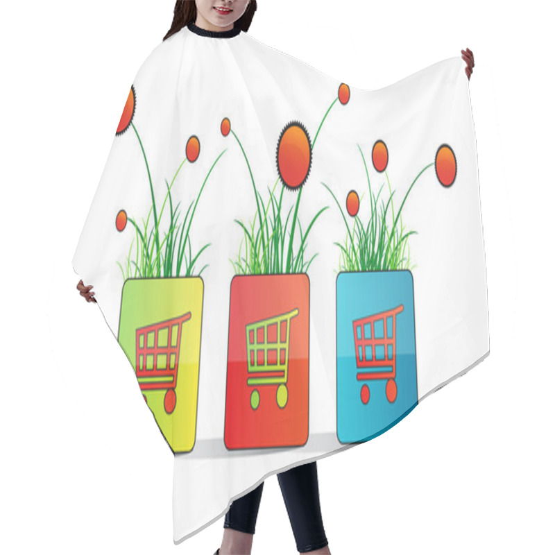 Personality  Will Square With Shopping Carts, Grass And Flowers Hair Cutting Cape