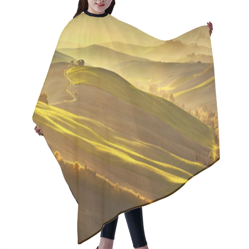 Personality  Maremma, Rural Sunset Landscape. Meadows And Green Fields. Tusca Hair Cutting Cape