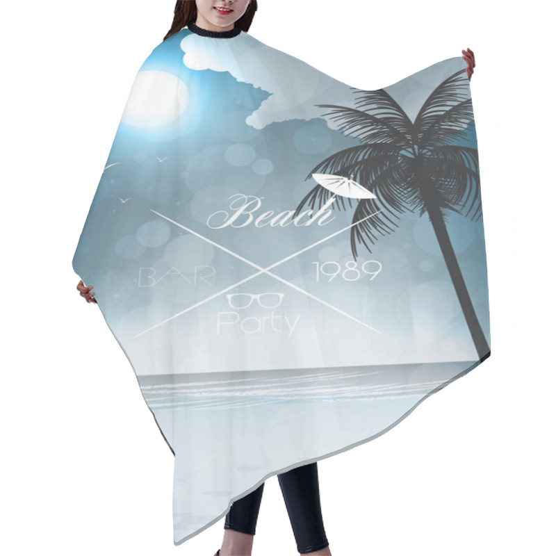 Personality  Night Seaside View Party Poster - Vector Illustration Hair Cutting Cape