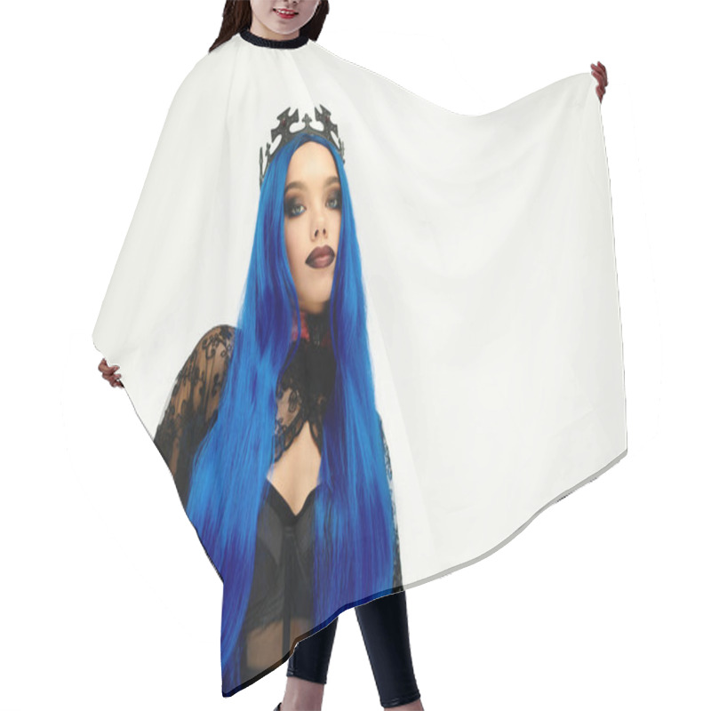 Personality  This Beautiful Young Woman Presents Her Enchanting Halloween Costume Featuring Striking Blue Hair. Hair Cutting Cape