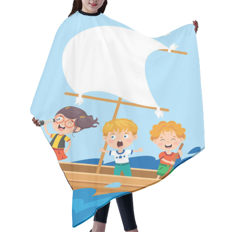 Personality  Cute Little Children On Boat Hair Cutting Cape