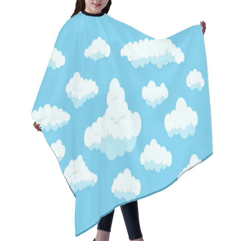 Personality  Fluffy Clouds Set Isolated On Blue Heaven Background. Hair Cutting Cape