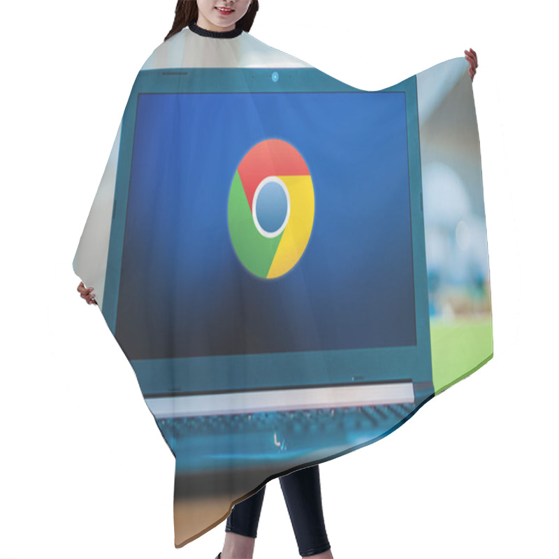 Personality  Laptop Computer Displaying Logo Of Google Chrome Hair Cutting Cape