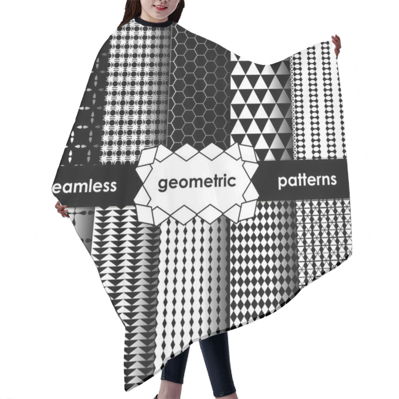 Personality  Vector Geometric Black And White Seamless Patterns Set.  Hair Cutting Cape