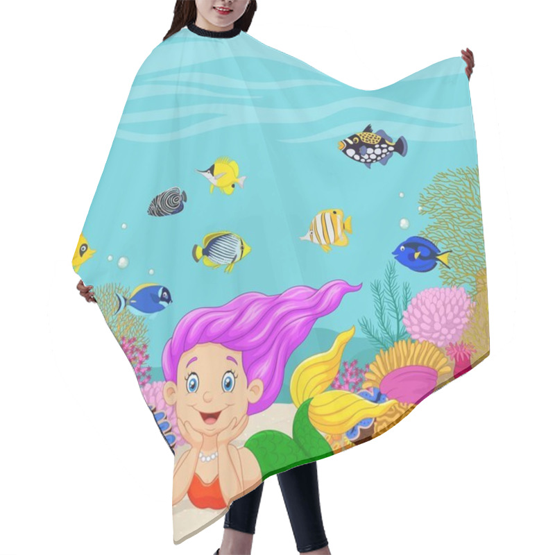 Personality  Cartoon Mermaid In The Underwater Background Hair Cutting Cape