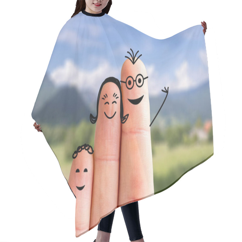 Personality  Family Holiday Concept: Painted Finger Family In Front Of Blurry Hair Cutting Cape