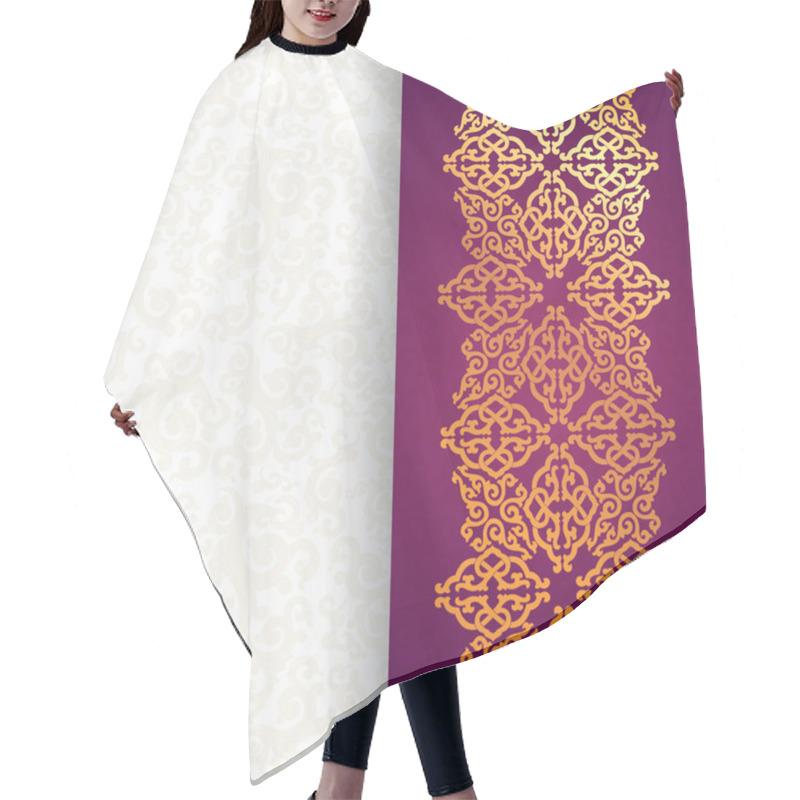 Personality  Card With Gold Ornament In East Style. Hair Cutting Cape