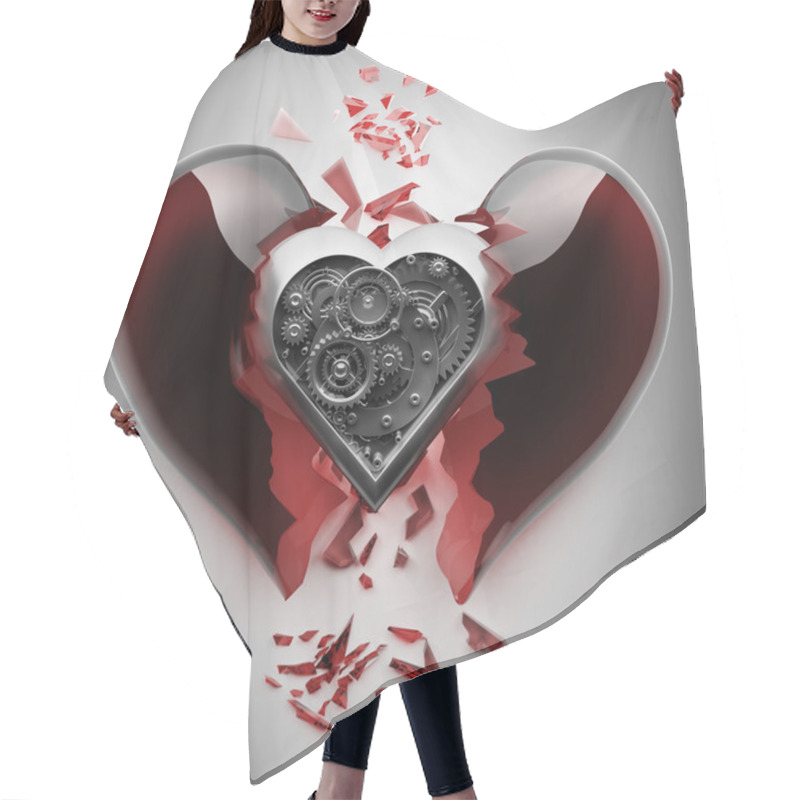 Personality  Red Broken Heart With Mechanical Heart Inside Hair Cutting Cape