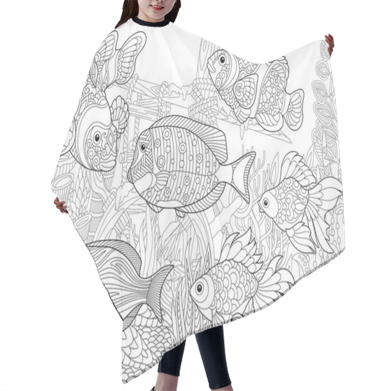 Personality  Zentangle Stylized Underwater World Hair Cutting Cape