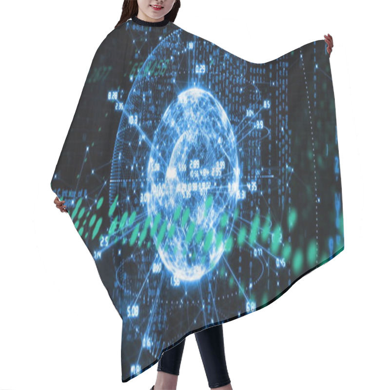 Personality  Image Of Scientific Data Processing Over Globe With Network Of Connections. Global Science, Connections, Computing And Data Processing Concept Digitally Generated Image. Hair Cutting Cape