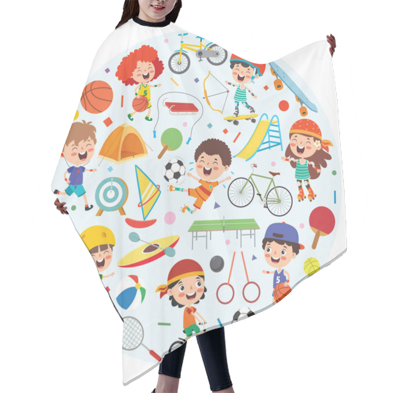 Personality  Sport Concept Design With Funny Children Hair Cutting Cape