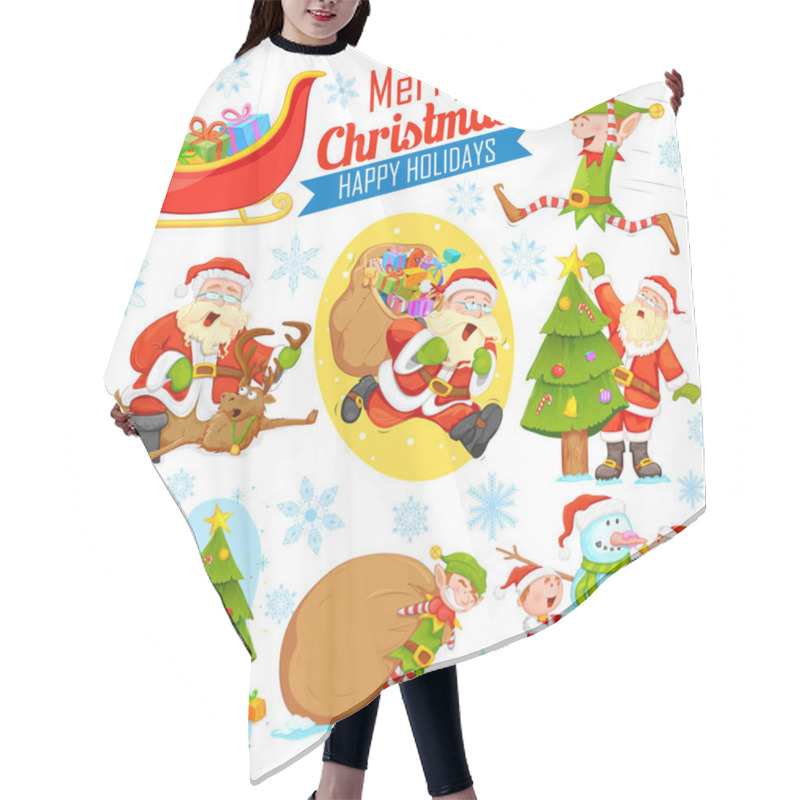 Personality  Merry Christmas Holiday Design With Santa Calus, Elf And Snowman Hair Cutting Cape