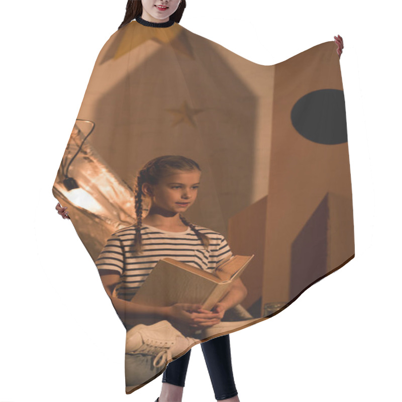 Personality  Kid In Striped T-shirt Reading Book In Dark Room Hair Cutting Cape