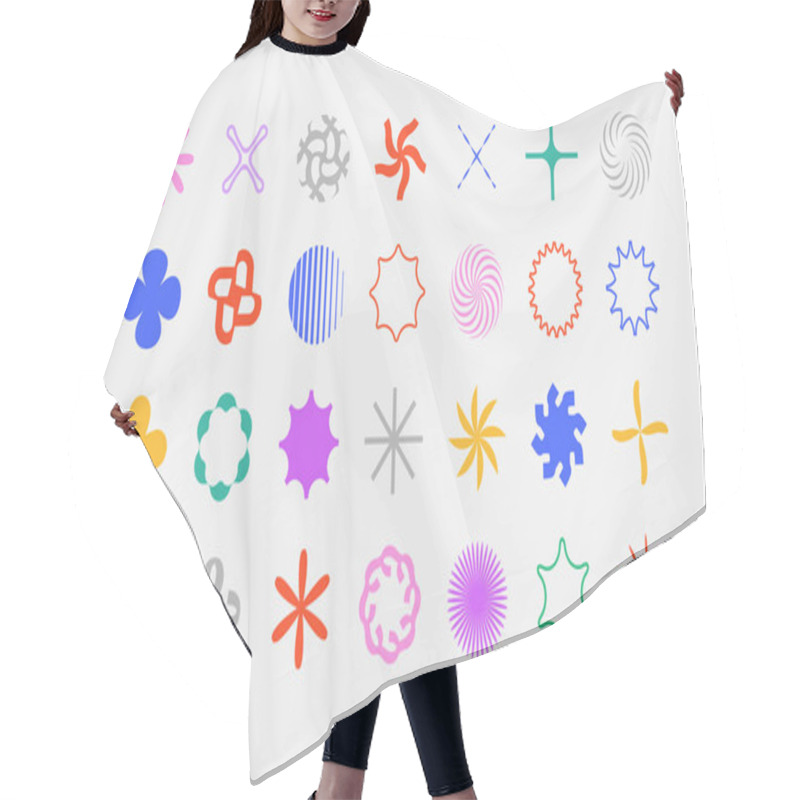 Personality  Set Of Simple Abstract Vector Objects Of Flowers And Stars. Hair Cutting Cape