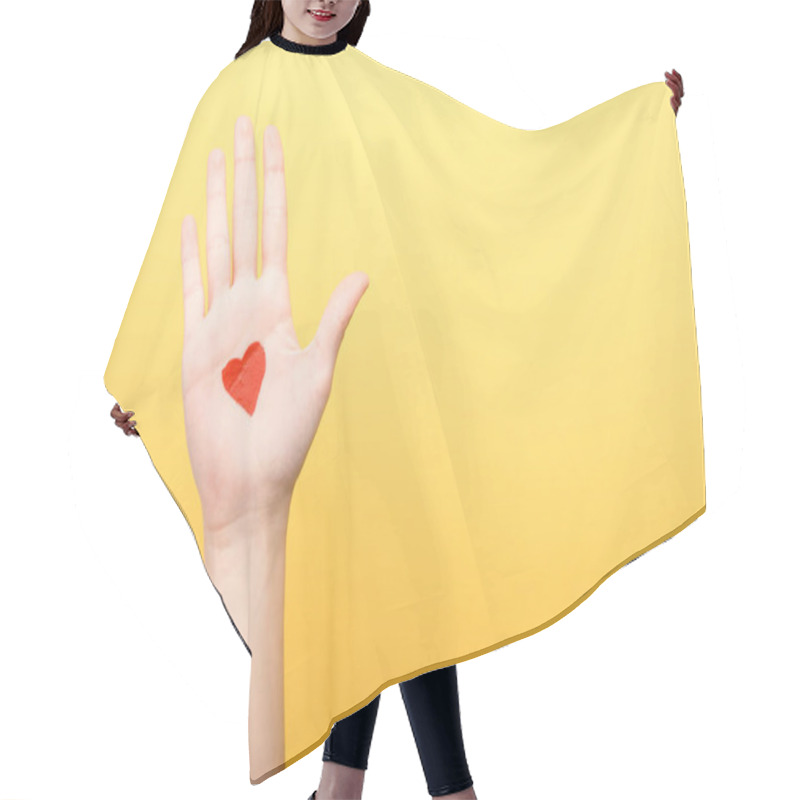 Personality  Cropped View Of Woman With Painted Heart Isolated On Yellow Hair Cutting Cape