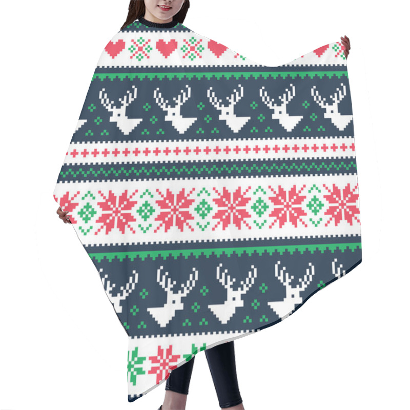 Personality  Scandynavian Winter Seamless Pattern With Deer And Hearts Hair Cutting Cape