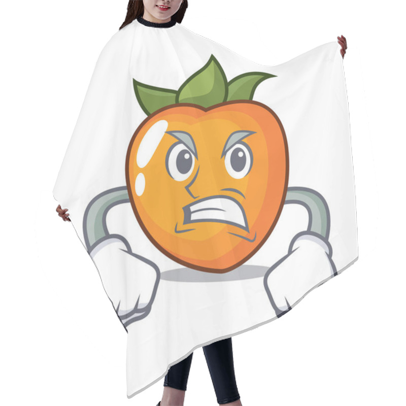 Personality  Angry Persimmon Mascot Cartoon Style Vector Illustration Hair Cutting Cape