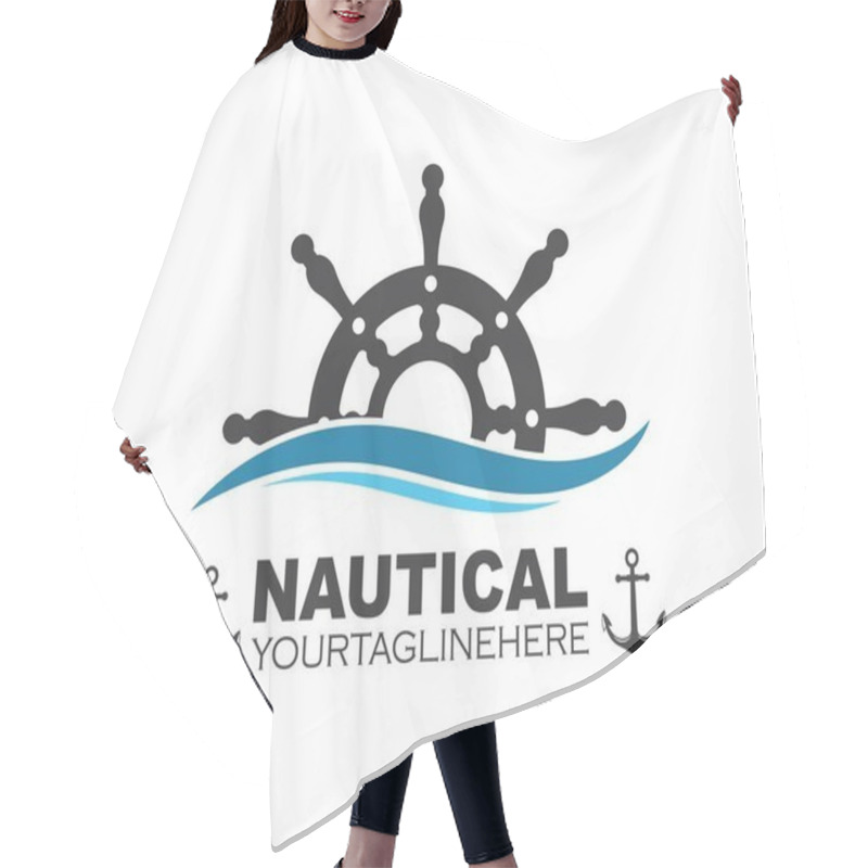 Personality  Steering Ship Vector Logo Icon Of Nautical Maritime Hair Cutting Cape