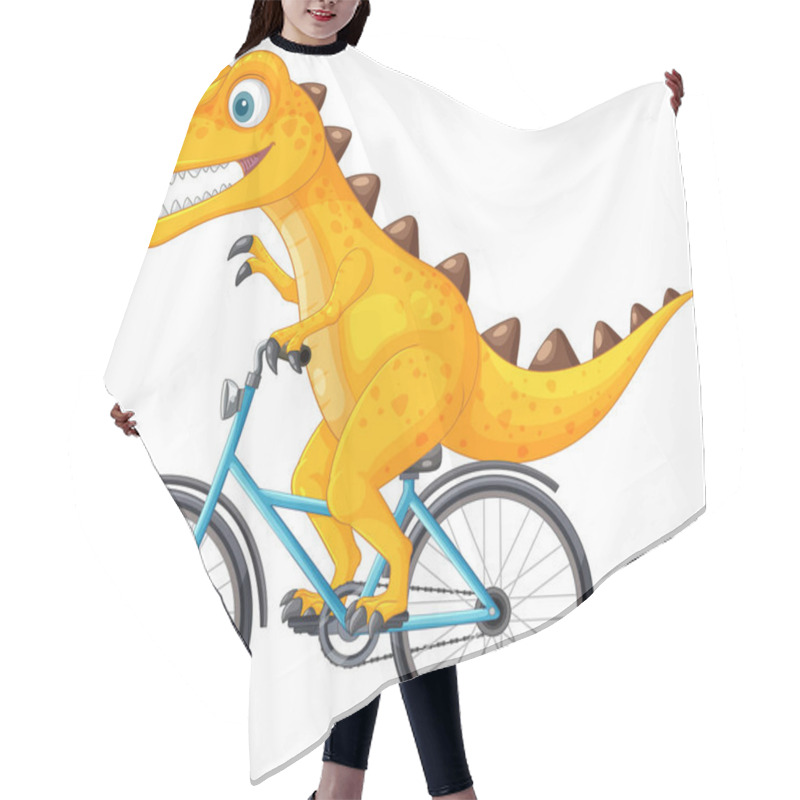 Personality  A Cheerful Dinosaur Cycling On A Blue Bike Hair Cutting Cape