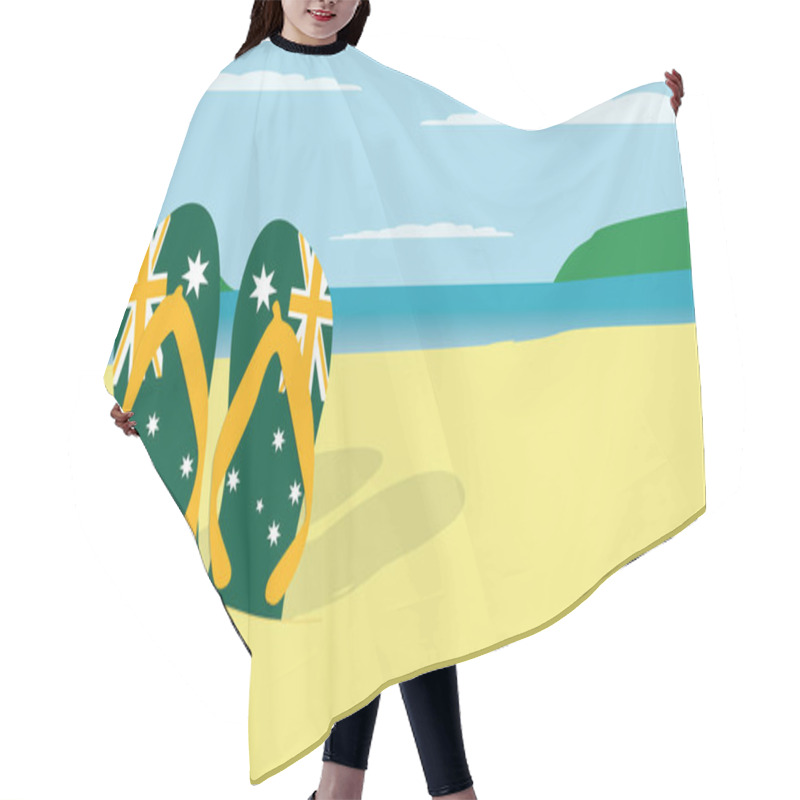 Personality  Thongs In The Sand Australia Day Scene In Vector Format. Hair Cutting Cape