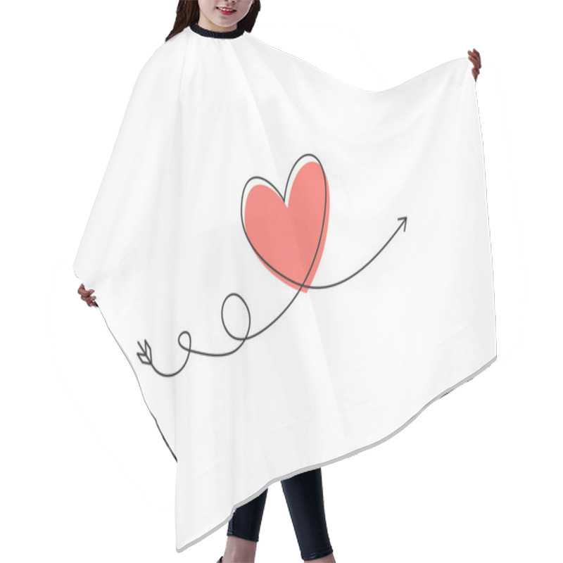 Personality  Cupid S Arrow In The Continuous Drawing Of Lines In The Form Of A Heart And The Text Love In A Flat Style. Continuous Black Line. Work Flat Design. Symbol Of Love And Tenderness. Hair Cutting Cape