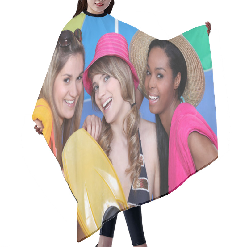 Personality  Trio Of Girls At Beach Hair Cutting Cape