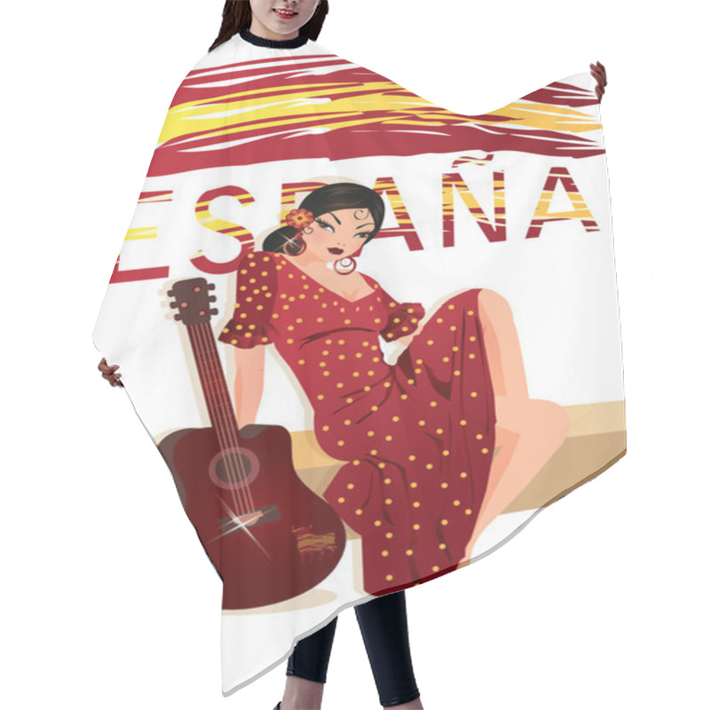 Personality  Spanish Girl With Guitar, Vector Illustration Hair Cutting Cape