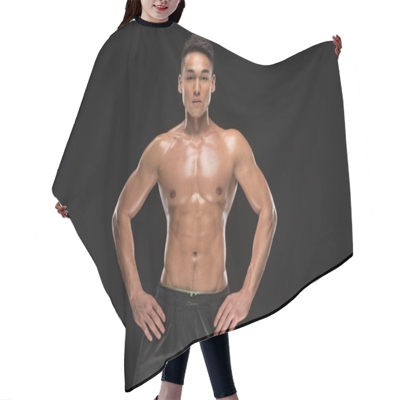 Personality  Shirtless Muscular Asian Man Hair Cutting Cape