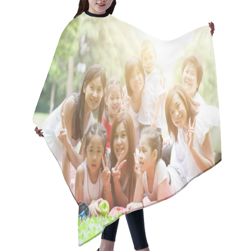 Personality  Asian Multi Generations Family Outdoors Hair Cutting Cape