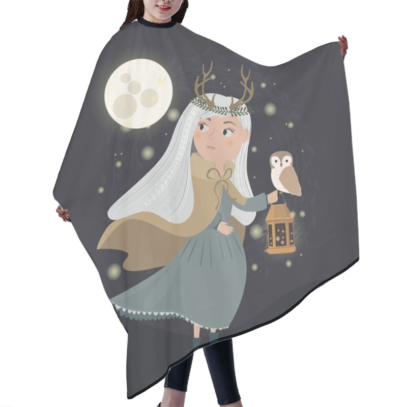 Personality  Magic Forest Illustrations With Girl And Night Forest.  Hair Cutting Cape