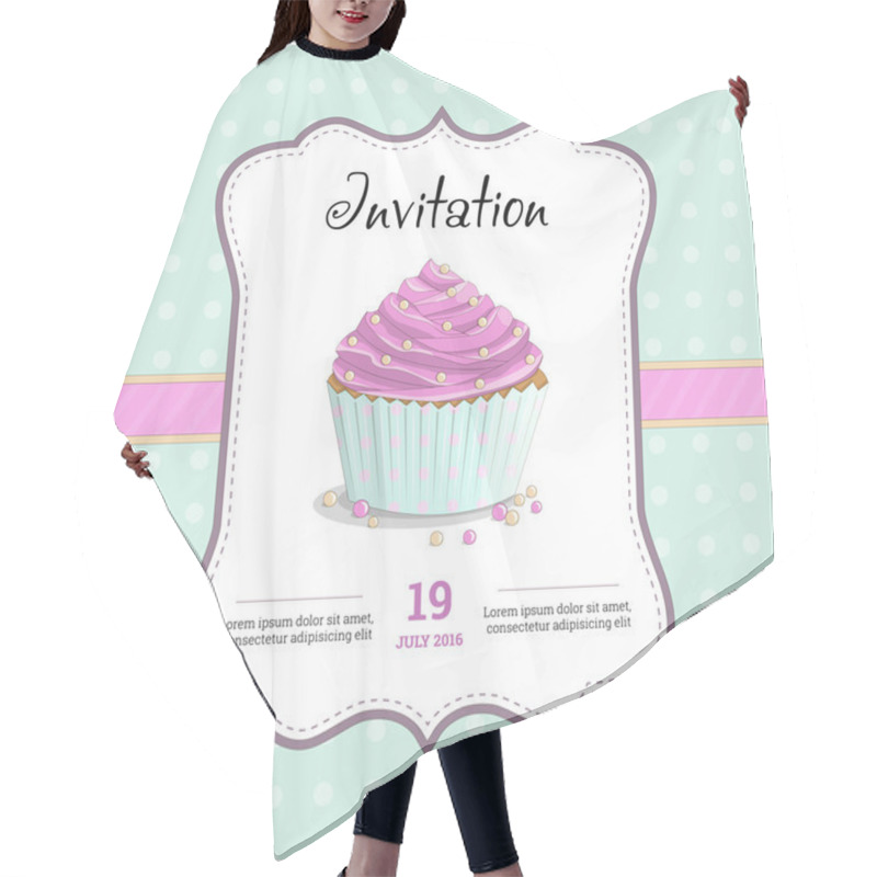 Personality  Sweet Food Dessert Delicious Cupcake Retro Poster On Squared Background Illustration.  Hair Cutting Cape