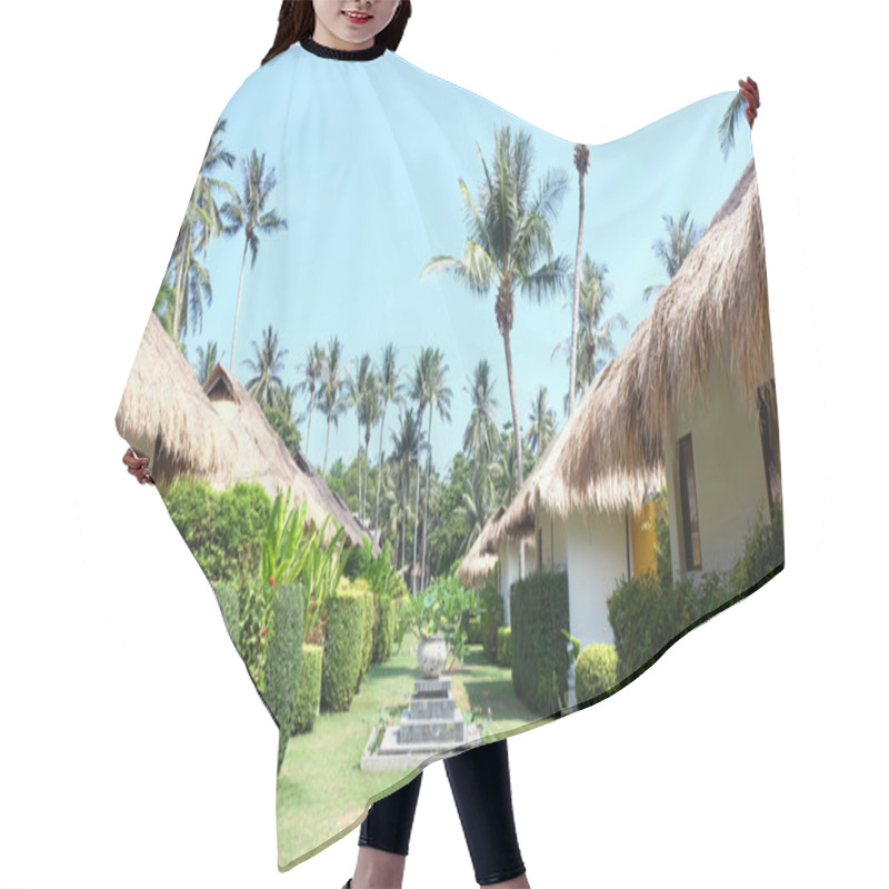 Personality  Resort Houses And Palm Trees In Tropical Island Hair Cutting Cape