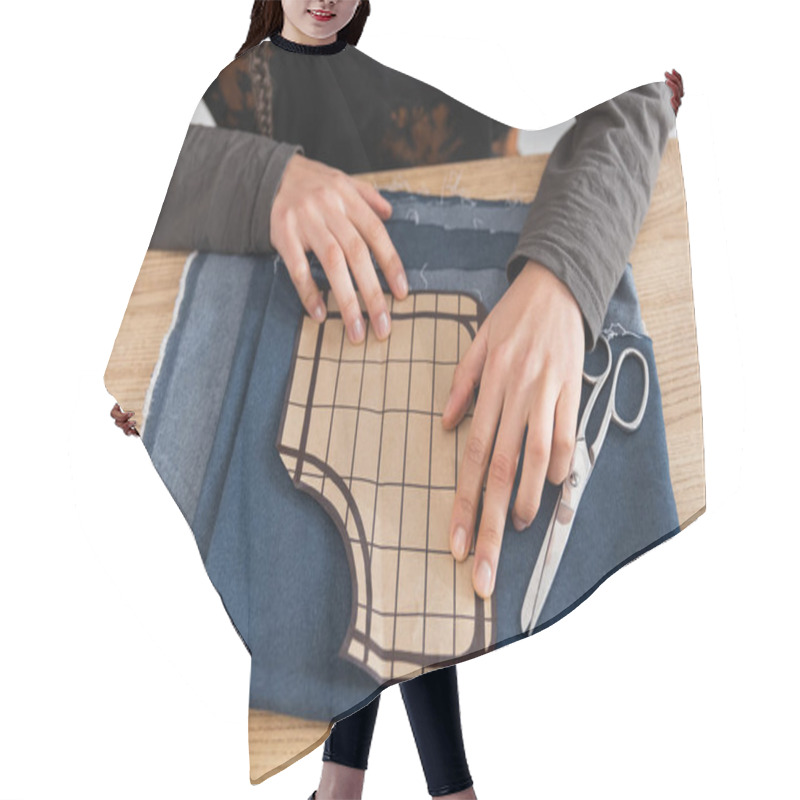 Personality  Cropped View Of African American Craftswoman Holding Sewing Pattern Near Cloth  Hair Cutting Cape