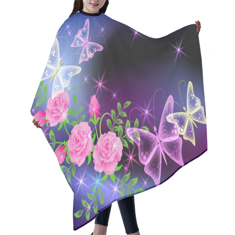 Personality  Glowing Transparent Flowers And Butterfly Hair Cutting Cape