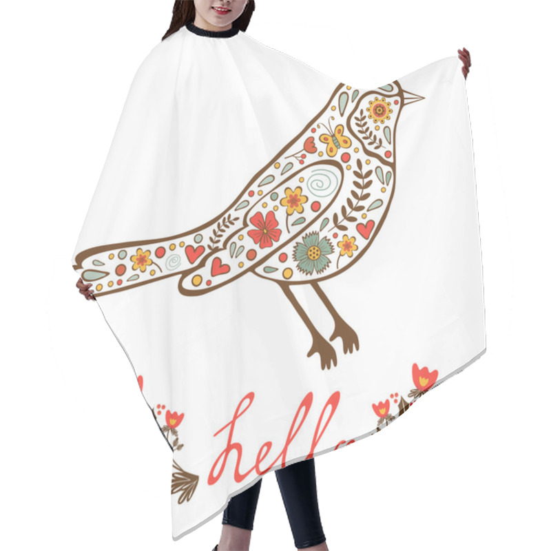 Personality  Concept Hello Card With Floral Decorative Bird Hair Cutting Cape