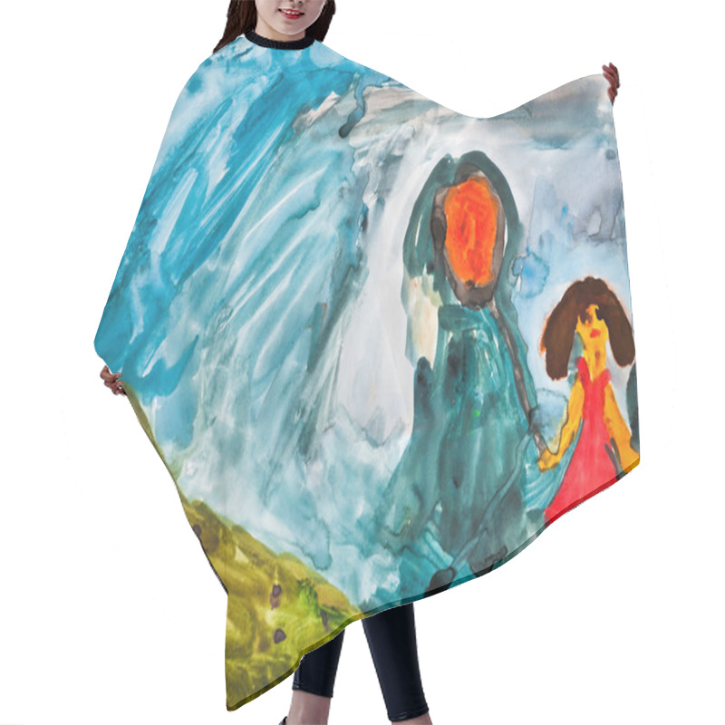 Personality  Children Drawing - Girl With Orange Balloon Hair Cutting Cape