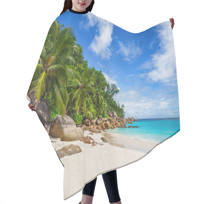 Personality  Palm Trees And Granite Rocks In The White Sand On Seychelles Tropical Beach Hair Cutting Cape