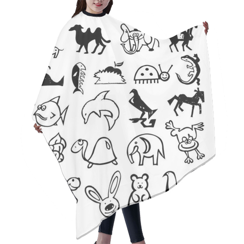 Personality  Hand Drawn Doodle Concept Logo. Cartoon Character Animals.  Hair Cutting Cape